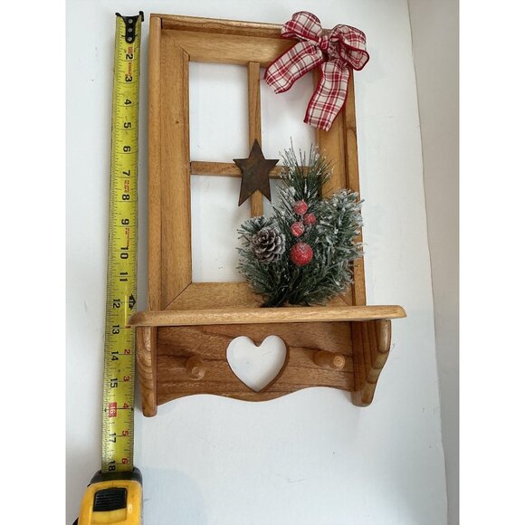 Wooden Wall-Mounted Rustic Window Shelf Décor With Star Bow & Christmas Greenery - Picture 3 of 8